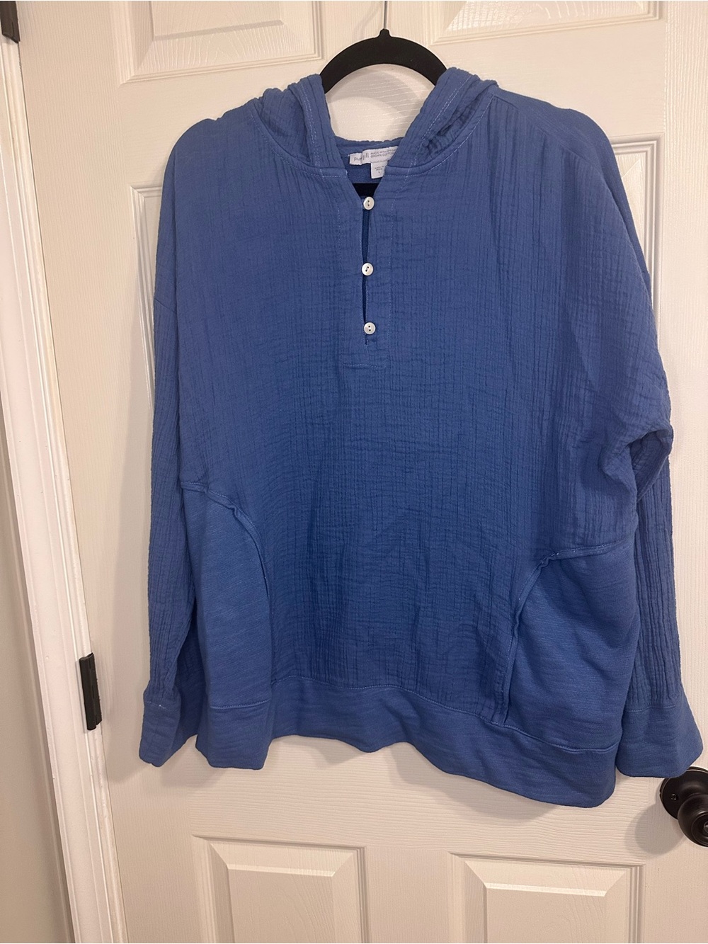 Blue Hooded Pullover Top